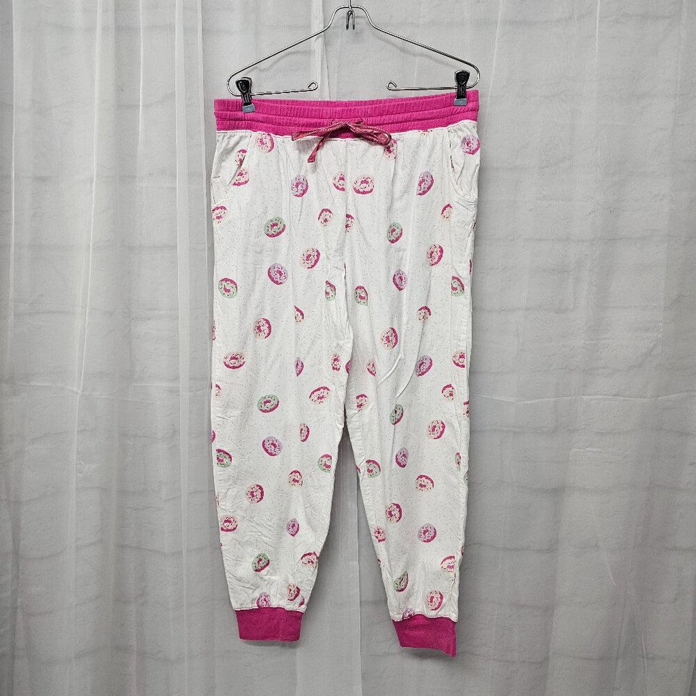 Jasmine & Ginger Pajama Jogger Bottoms Donut Print Pink White Lounge M